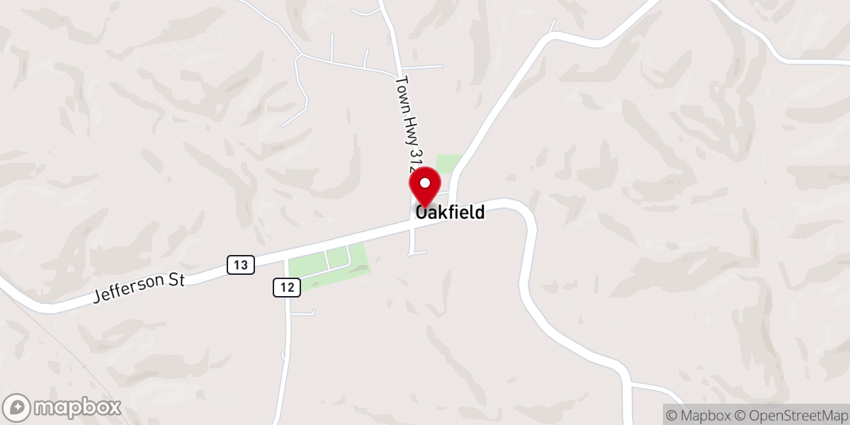 Map showing location of Oakfield Wesleyan Church