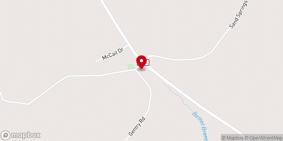 Map showing location of Sand Springs Baptist Church