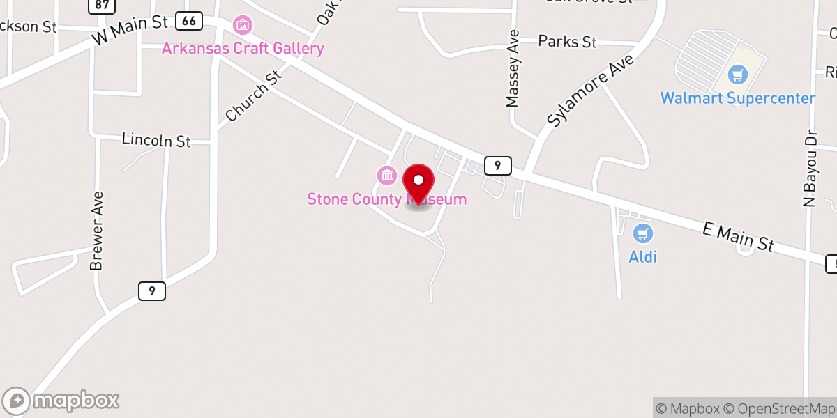 Map showing location of Stone County Community Food Ministry - Food Distribution Center