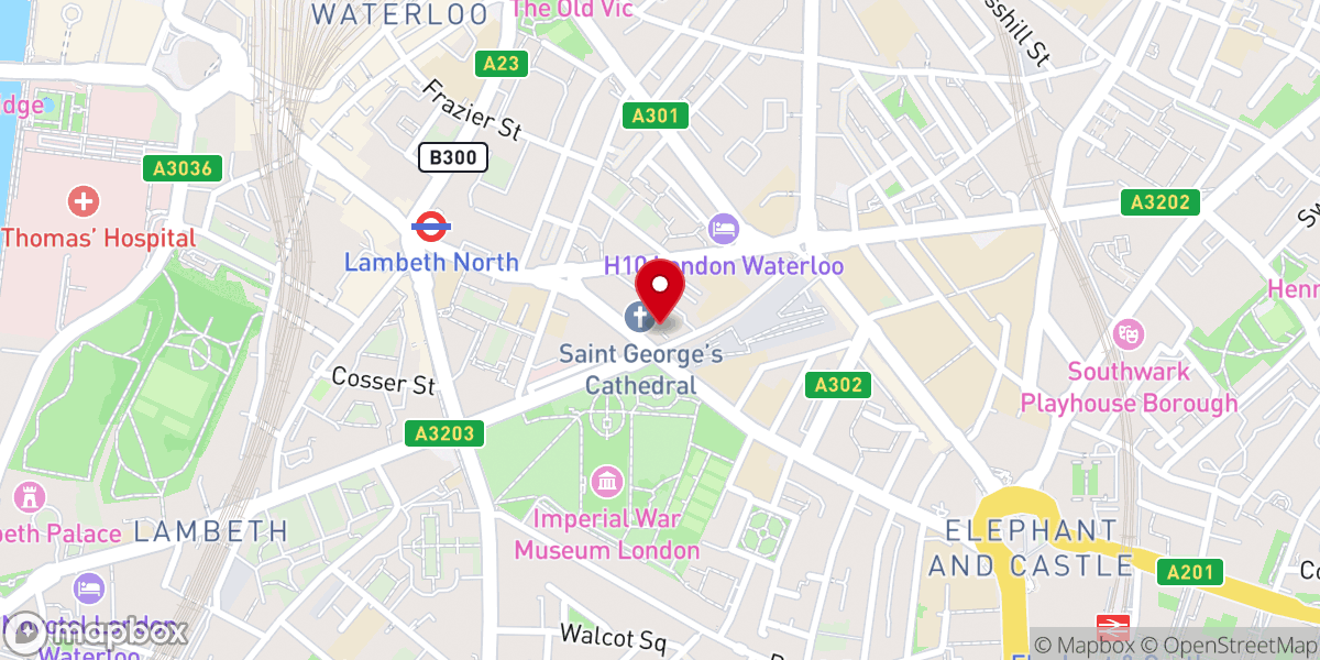 Map showing location of St George's Cathedral, Southwark