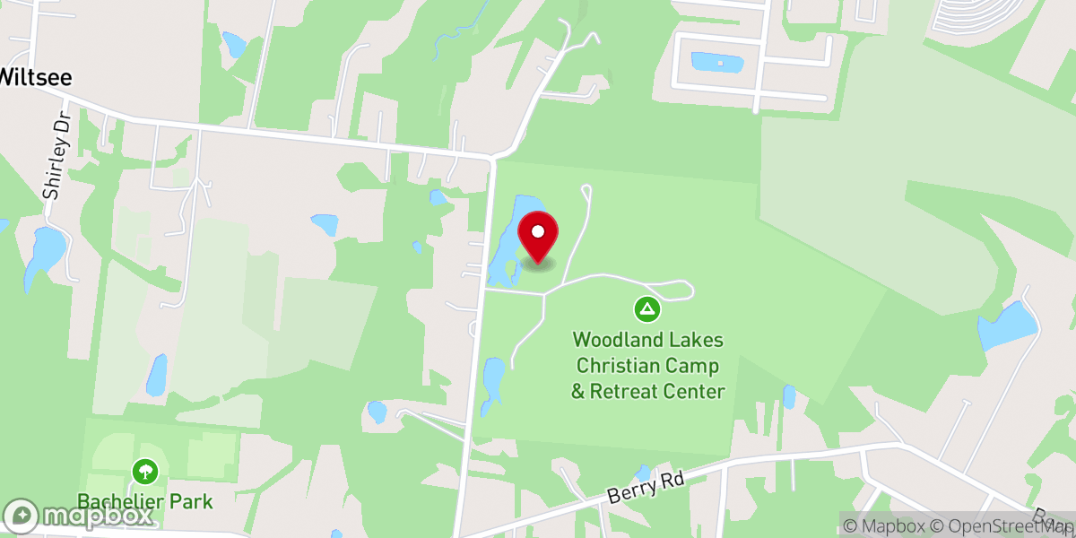 Map showing location of Woodland Lakes Christian Camp & Retreat Center