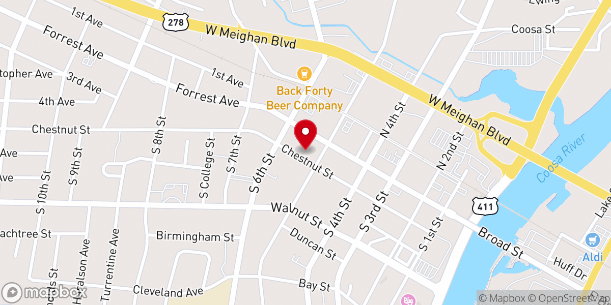 Map showing location of Gadsden First United Methodist Church