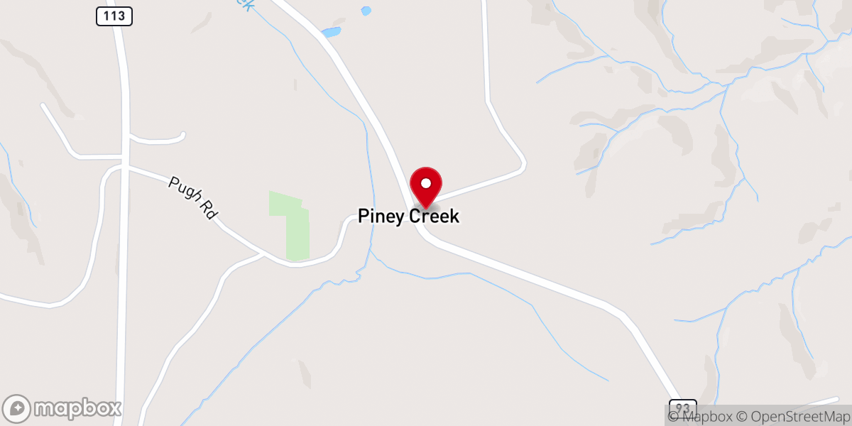 Map showing location of Piney Creek Primitive Baptist Church