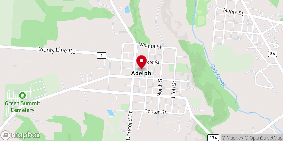 Map showing location of Adelphi United Methodist Church