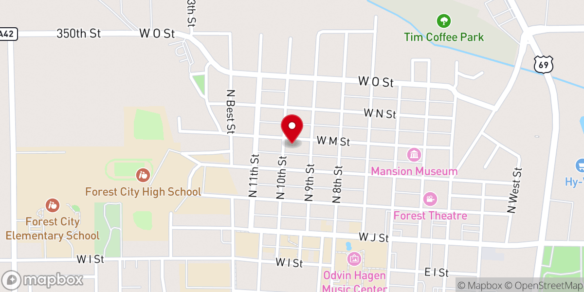Map showing location of Forest Lutheran Church (ELS)