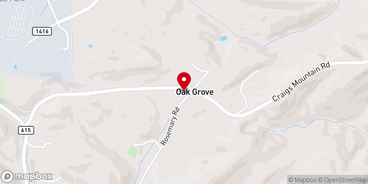 Map showing location of Oak Grove Church