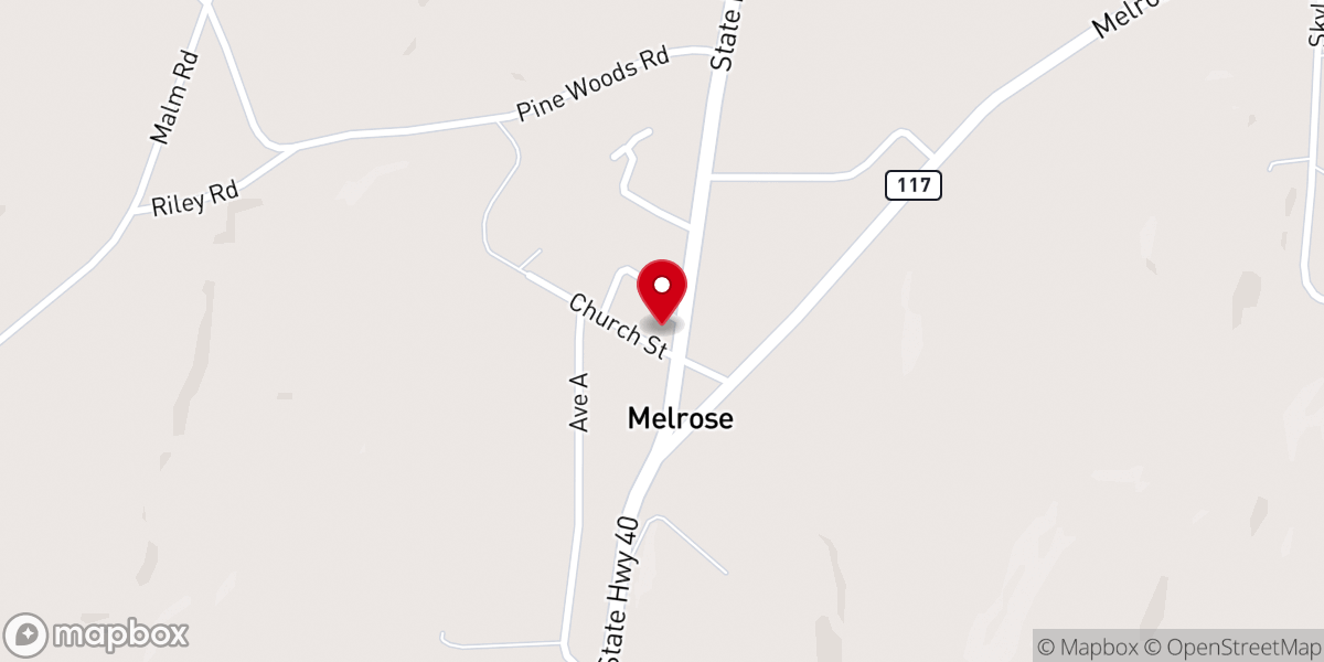 Map showing location of Melrose United Methodist Church