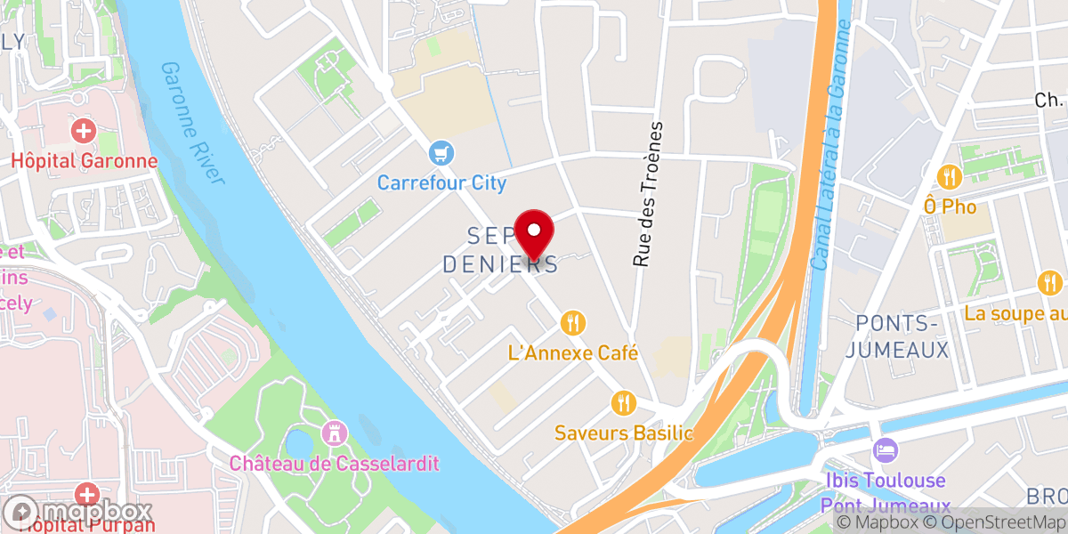 Map showing location of Église Saint-Jean-Baptiste des Sept Deniers (Toulouse)