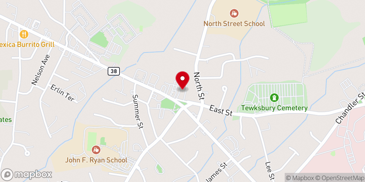 Map showing location of Tewksbury Congregational Church
