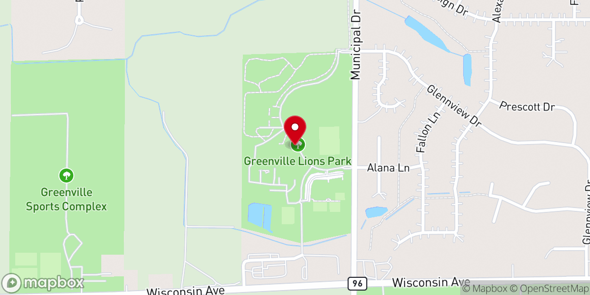 Map showing location of Greenville Lions Park