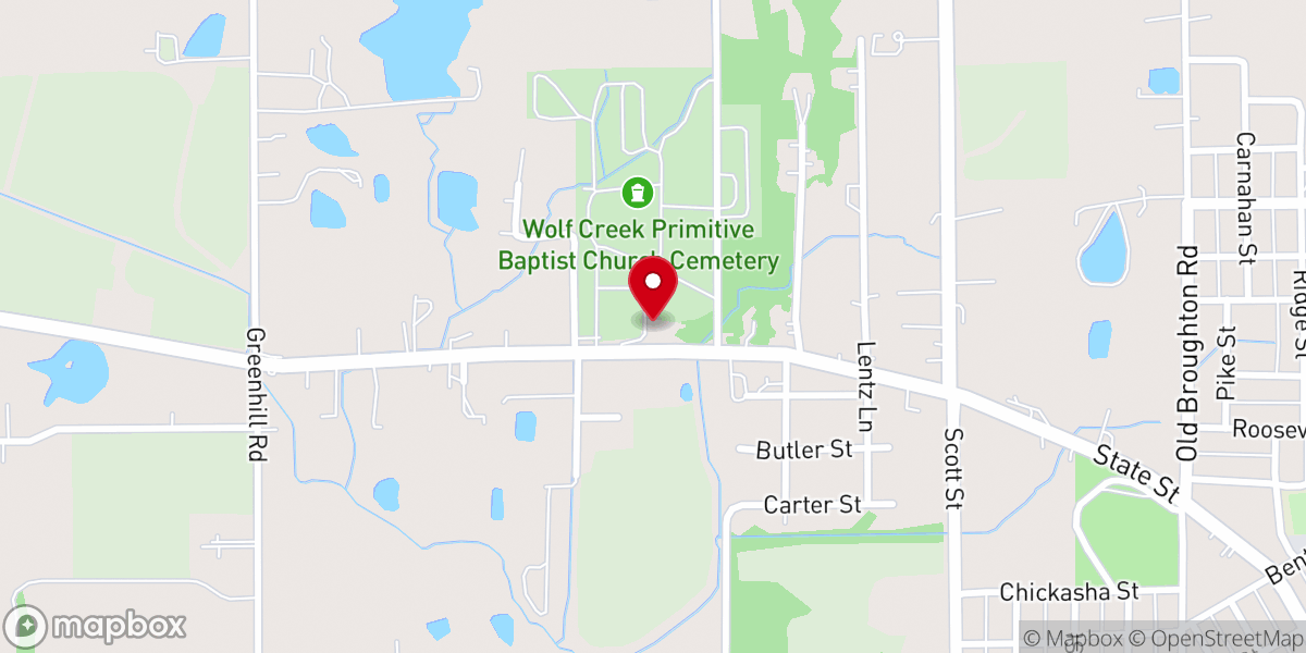 Map showing location of Wolf Creek Prmitive Baptist Church