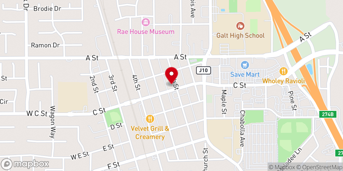 Map showing location of Galt United Methodist Church