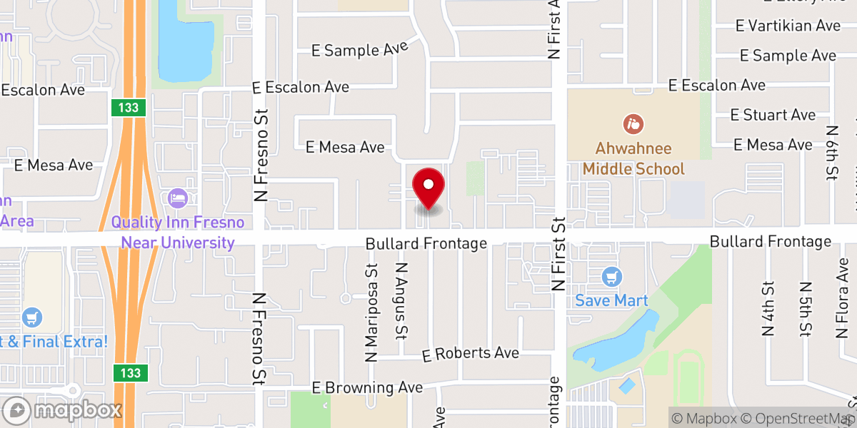 Map showing location of North Fresno Family Worship Full Gospel Church