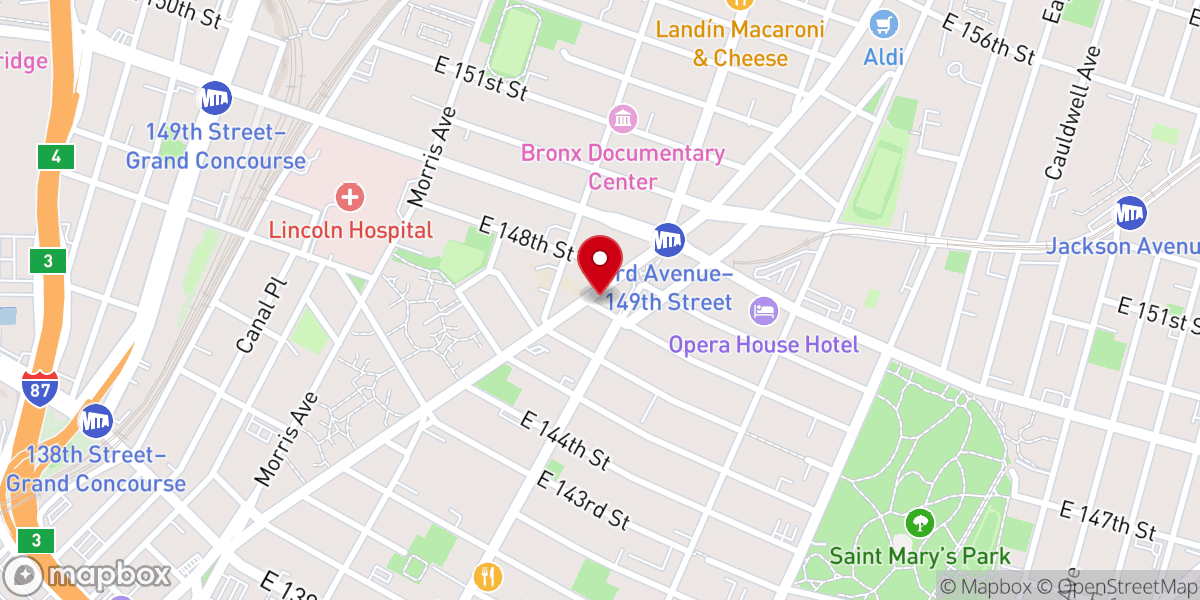 Map showing location of Bronx Temple of Seventh Day