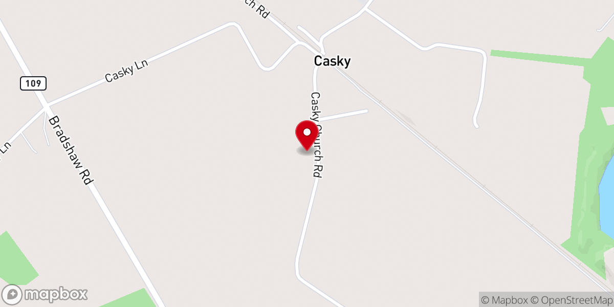 Map showing location of Casky Baptist Church