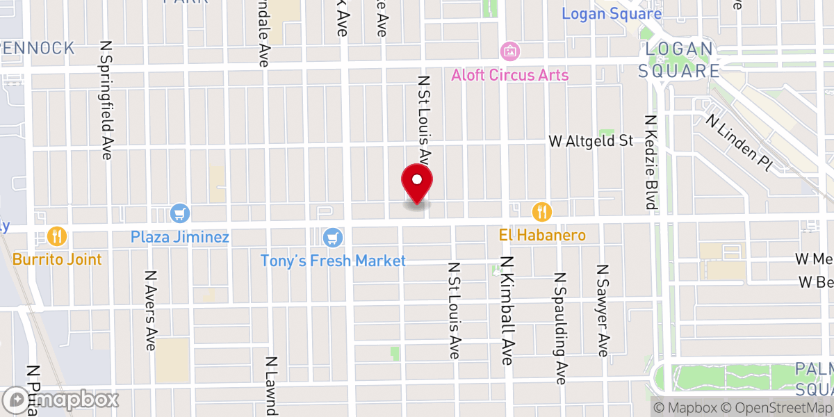 Map showing location of First Lutheran Church of Logan Square