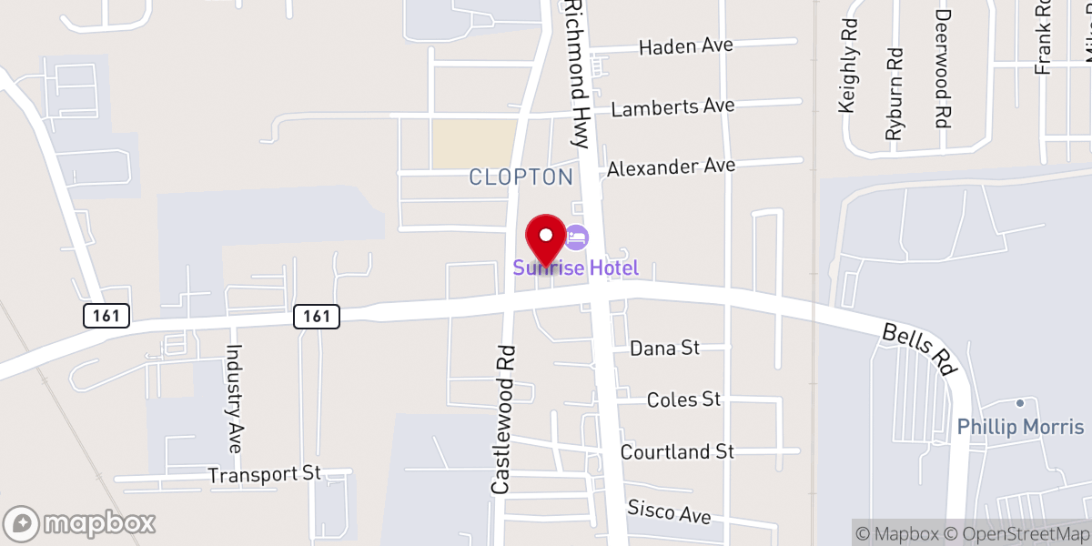 Map showing location of Mount Olive Baptist Church - Food Distribution Center