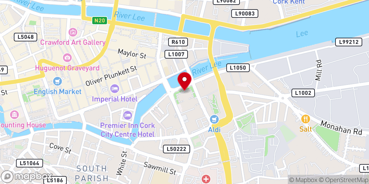 Map showing location of Cork City Hall