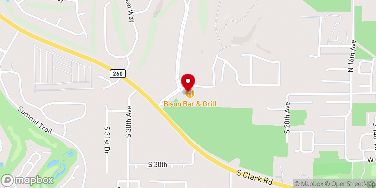 Map showing location of Bison Bar + Grill