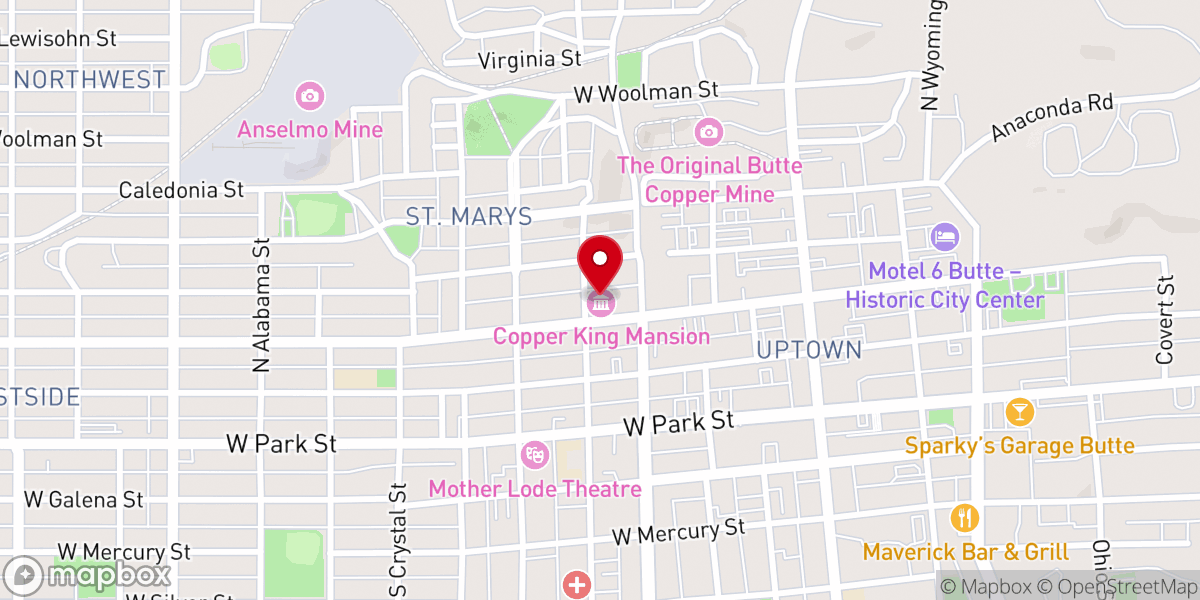 Map showing location of Copper King Mansion