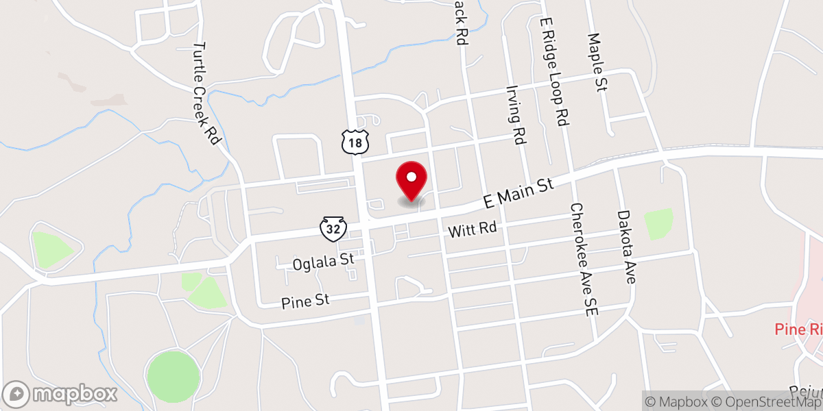 Map showing location of Pine Ridge Reconciliation Center
