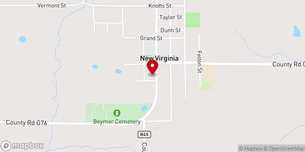 Map showing location of New Virginia United Methodist Church