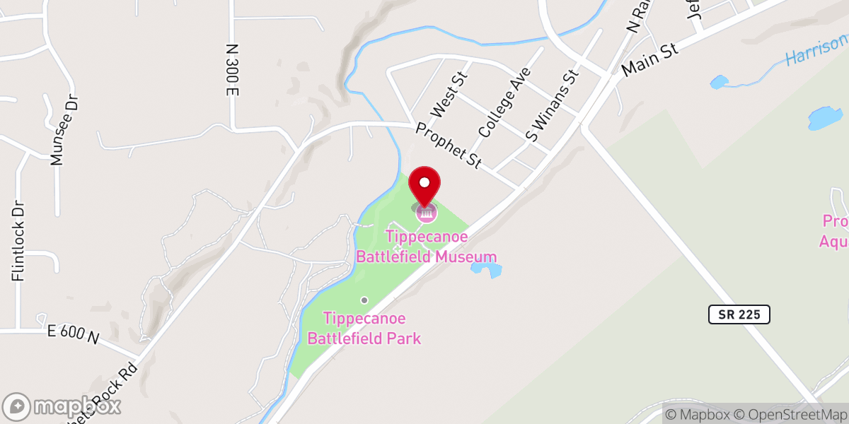 Map showing location of Tippecanoe Battlefield Museum