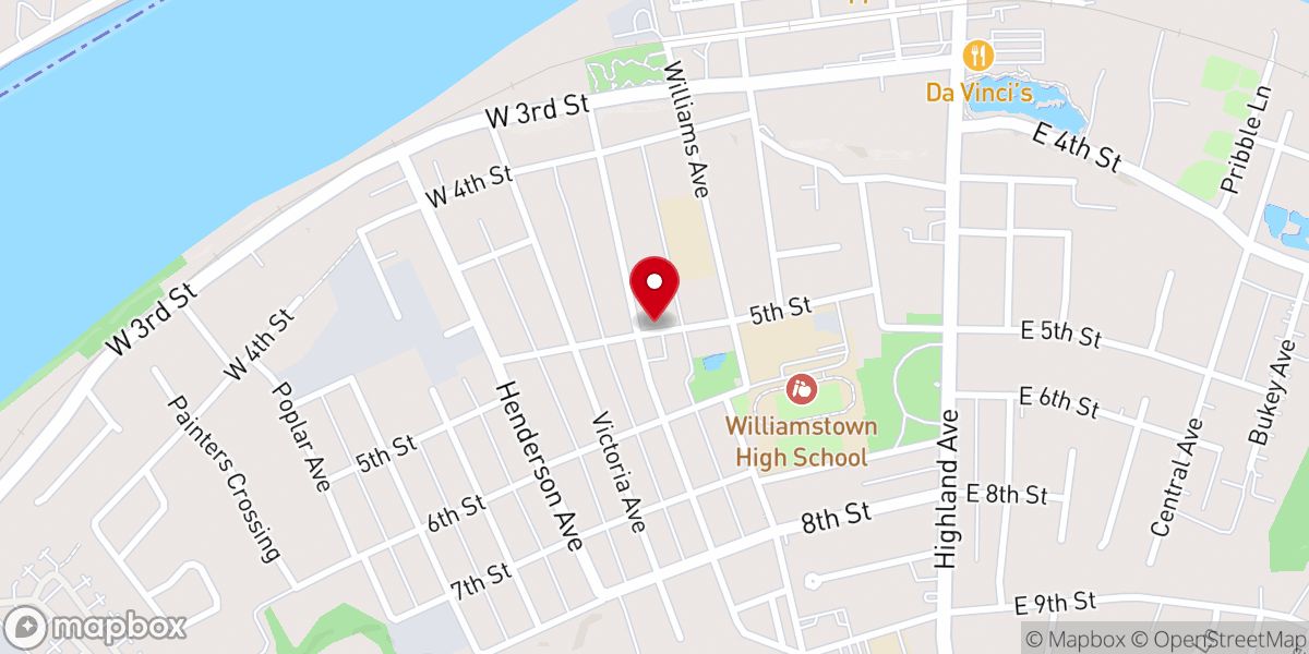Map showing location of First Presbyterian Church of Williamstown WV
