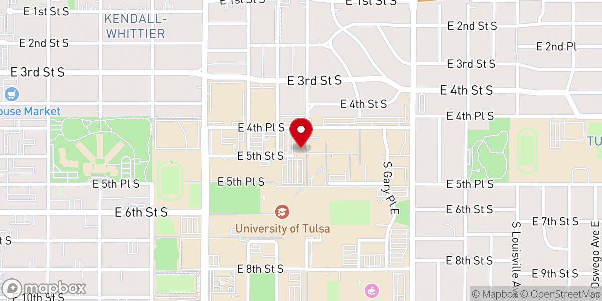 Map showing location of Wesley Foundation Tulsa University Student Center