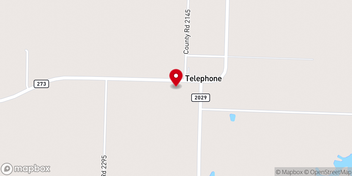 Map showing location of Telephone Baptist Church