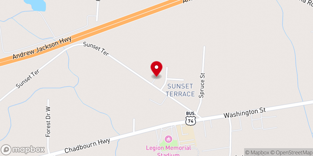 Map showing location of West Whiteville Church