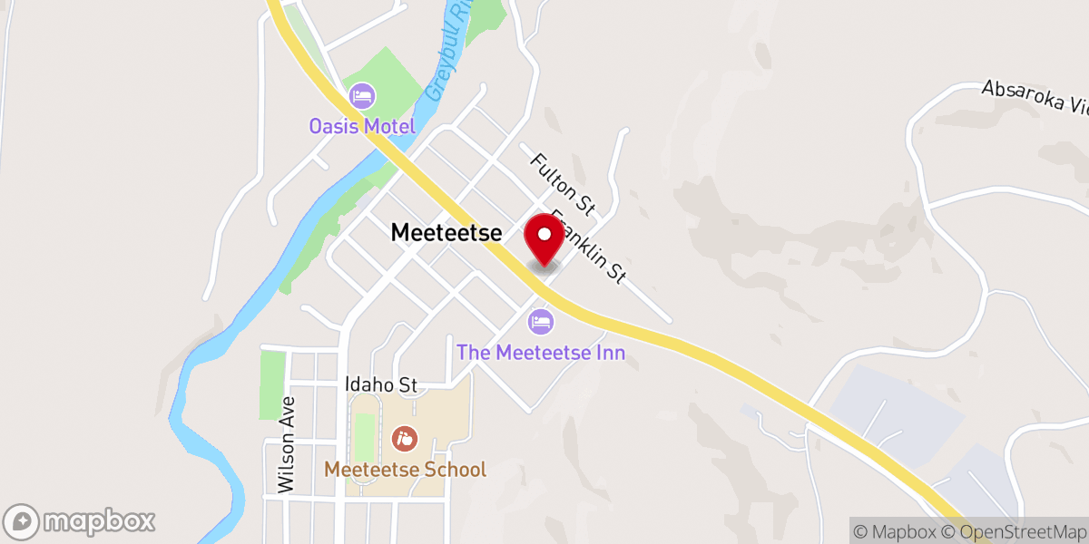 Map showing location of Meeteetse Community Church