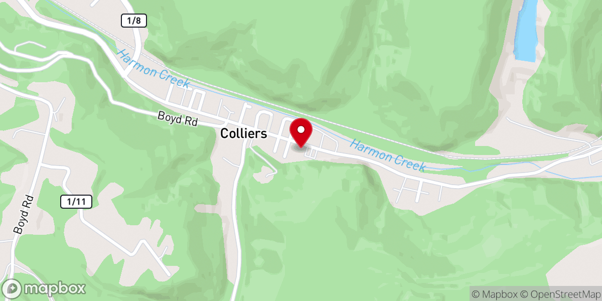 Map showing location of Colliers United Methodist Church