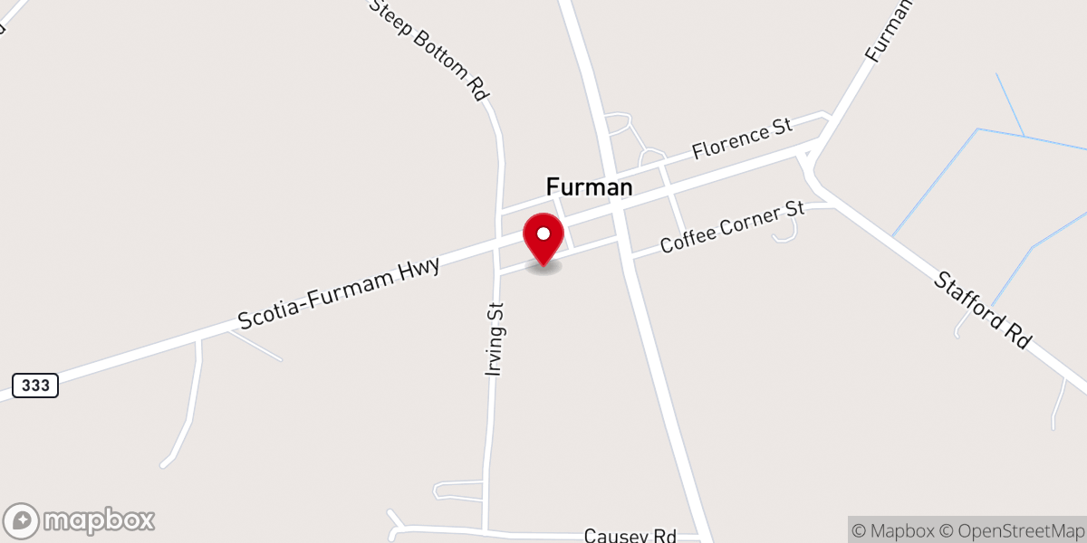 Map showing location of Furman Baptist Church