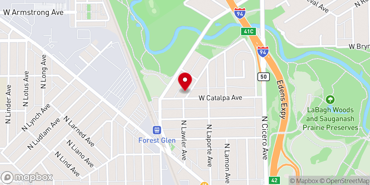 Map showing location of First Congregational Church of Forest Glen
