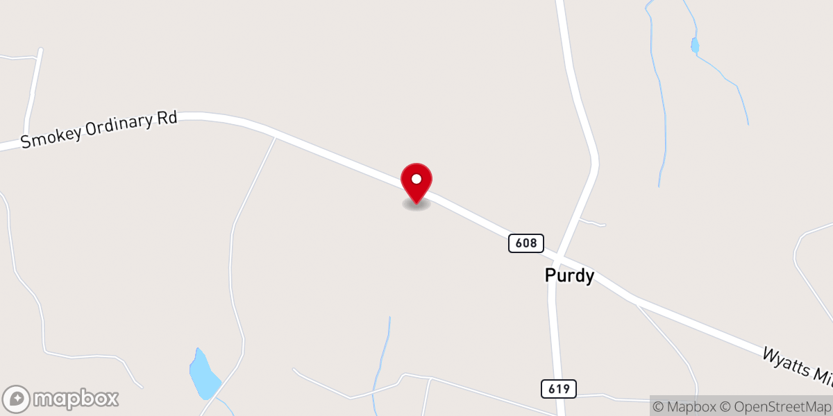 Map showing location of Purdy Baptist Church
