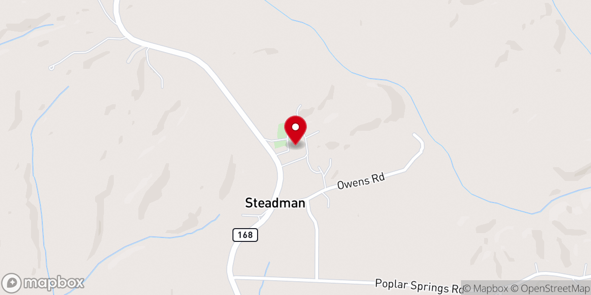 Map showing location of Steadman Baptist Church