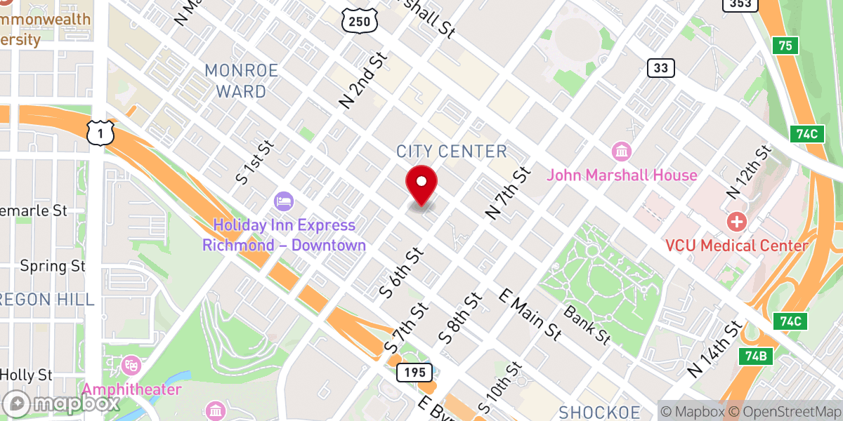 Map showing location of Second Presbyterian Church of Richmond, Virginia