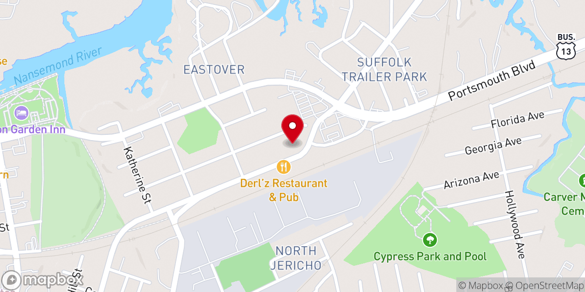 Map showing location of Suffolk Bible Baptist Church