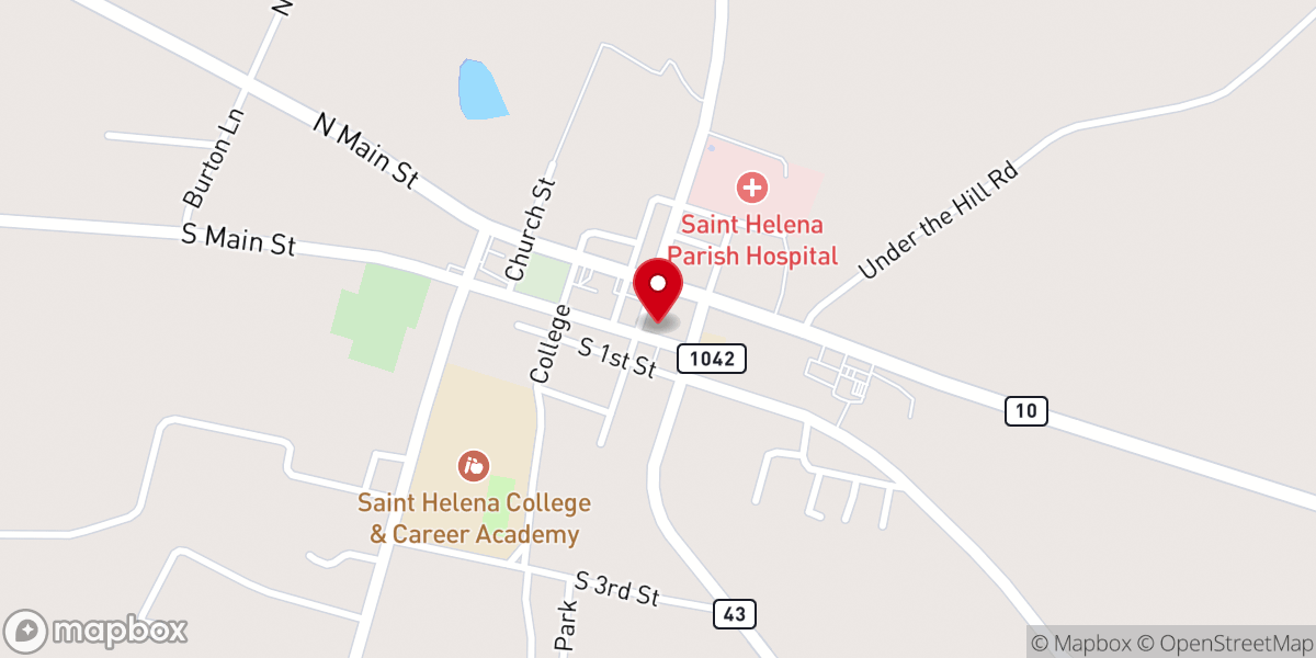 Map showing location of St. Helena Parish DMV Office