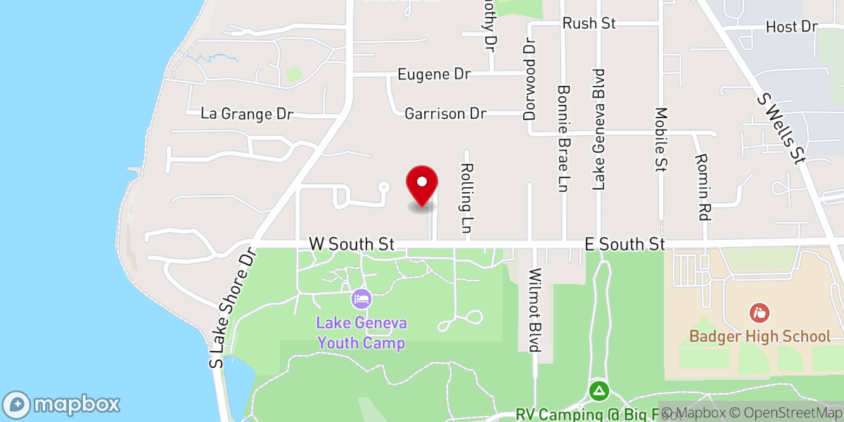 Map showing location of Lake Geneva Bible Chapel