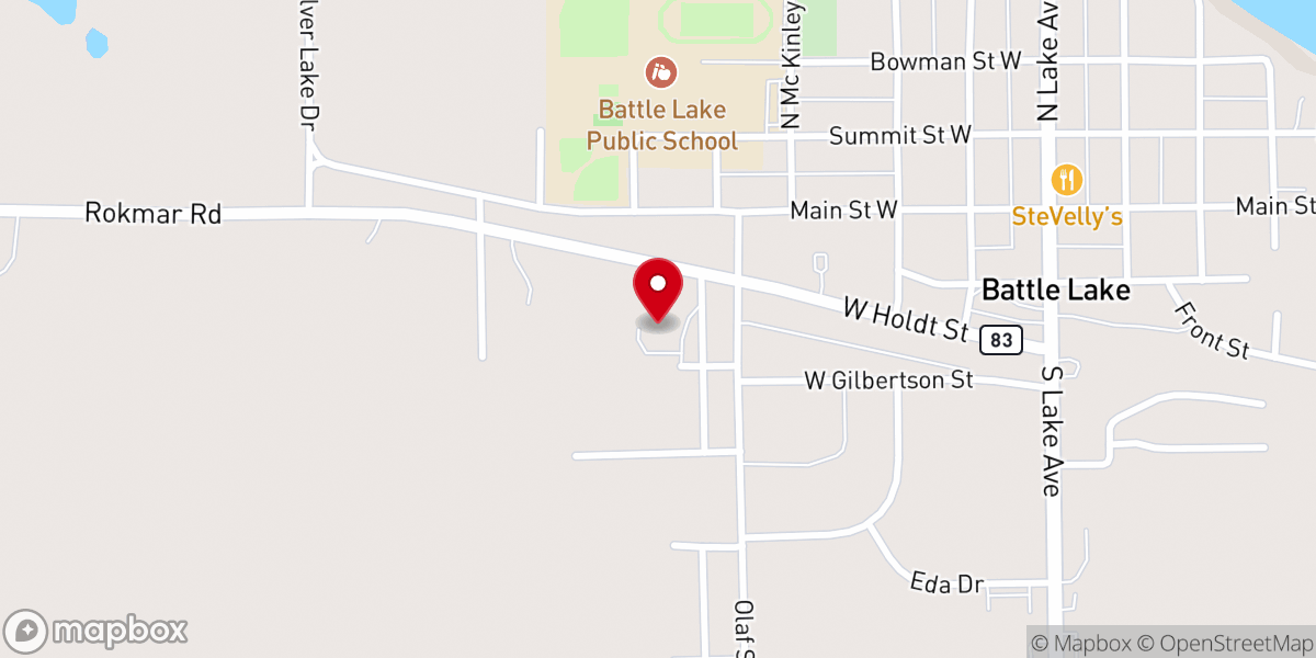 Map showing location of Battle Lake First Lutheran