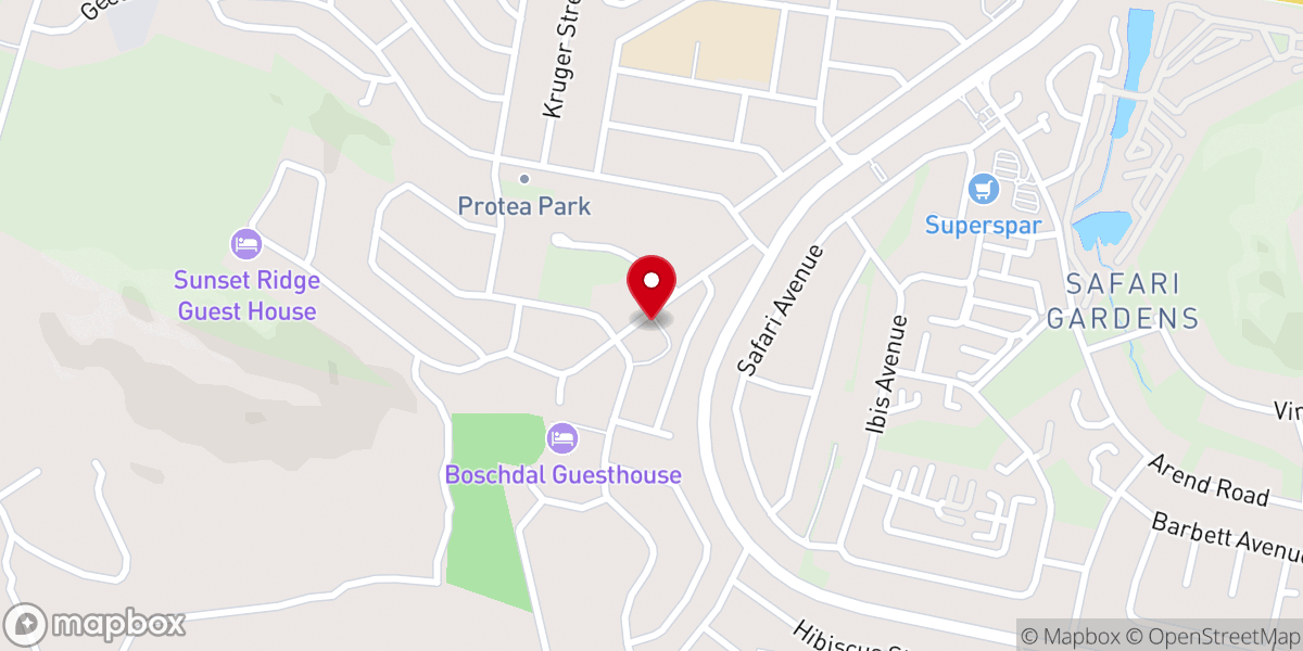 Map showing location of NG Proteapark Rustenburg