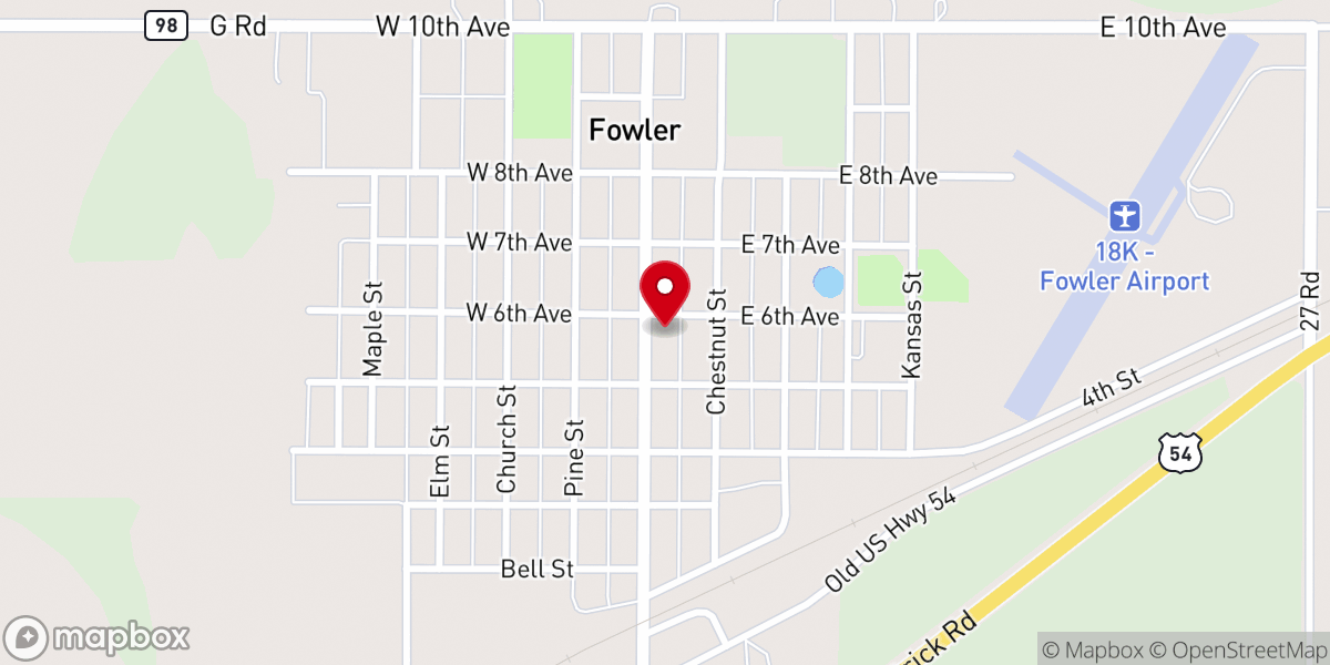 Map showing location of City of Fowler- Community Building - Food Distribution Center