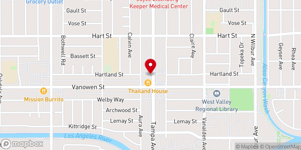 Map showing location of Templo del Valle Van Nuys