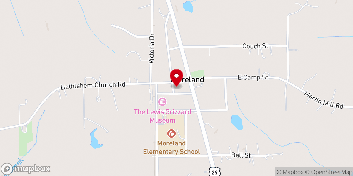 Map showing location of Moreland United Methodist Church