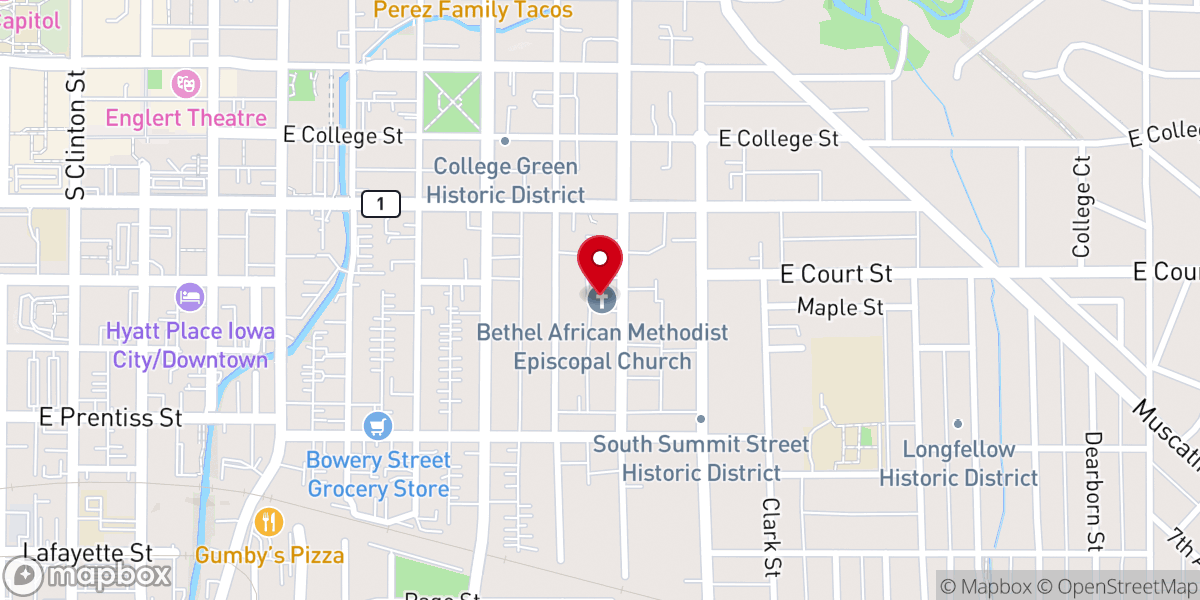 Map showing location of Bethel African Methodist Episcopal Church