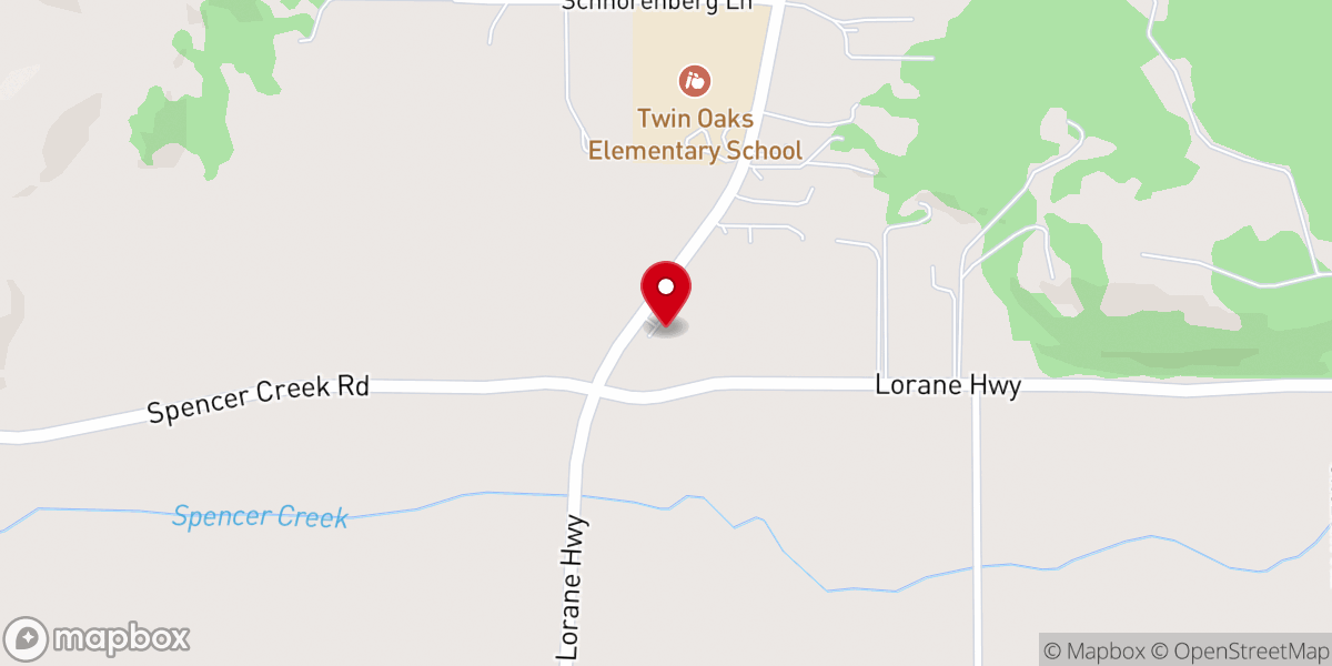 Map showing location of Twin Oaks Christian Church