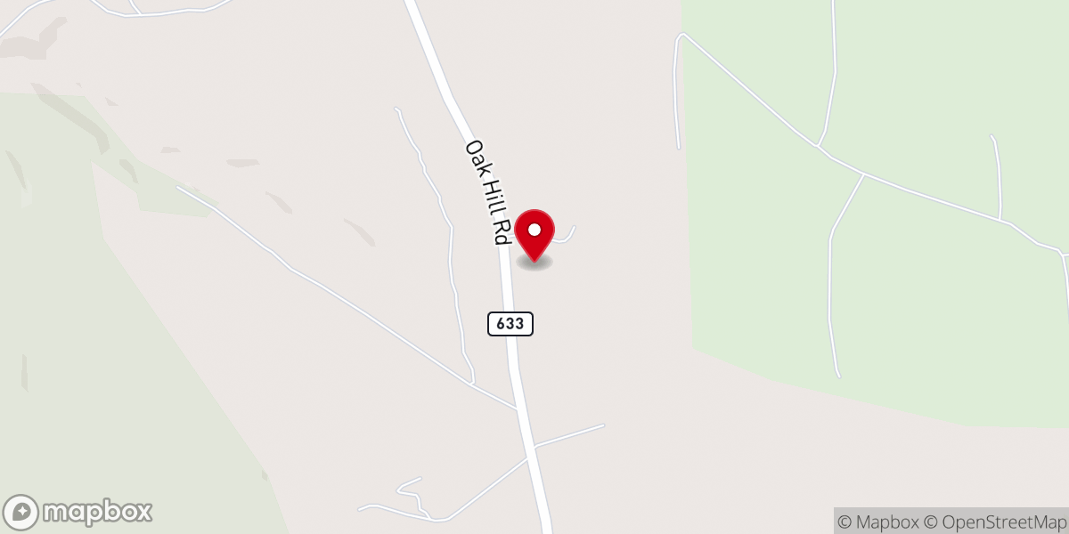 Map showing location of Oak Hill Baptist Church