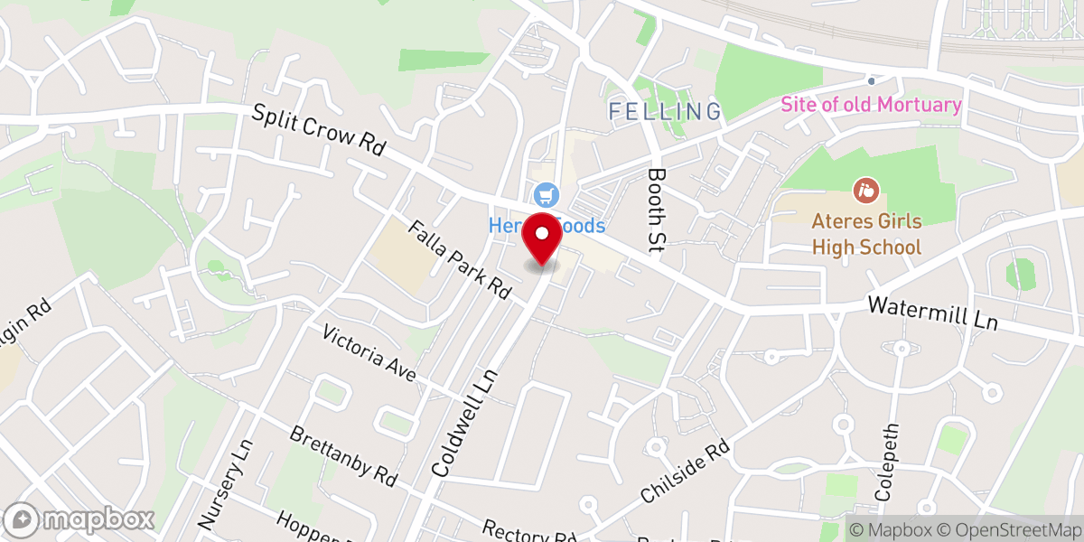 Map showing location of Felling Methodist Church